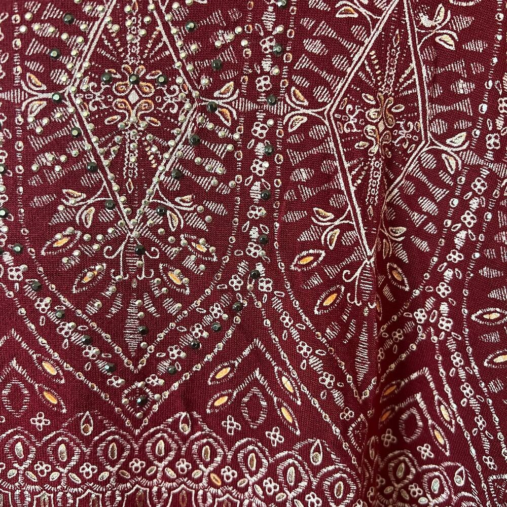 Rebecca Malone Womens Lg Burgundy Tunic Top 3/4 Sleeve Boho Top Boho Romantic - Picture 2 of 8